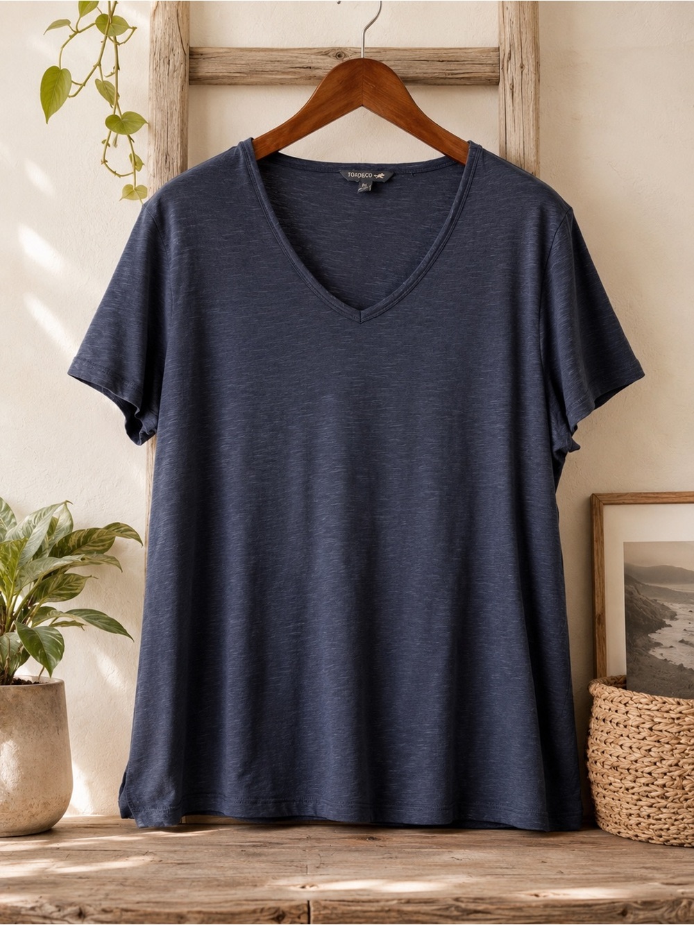 Toad&Co Organic Cotton TENCEL Blend V-Neck Tee Blue Gray XL